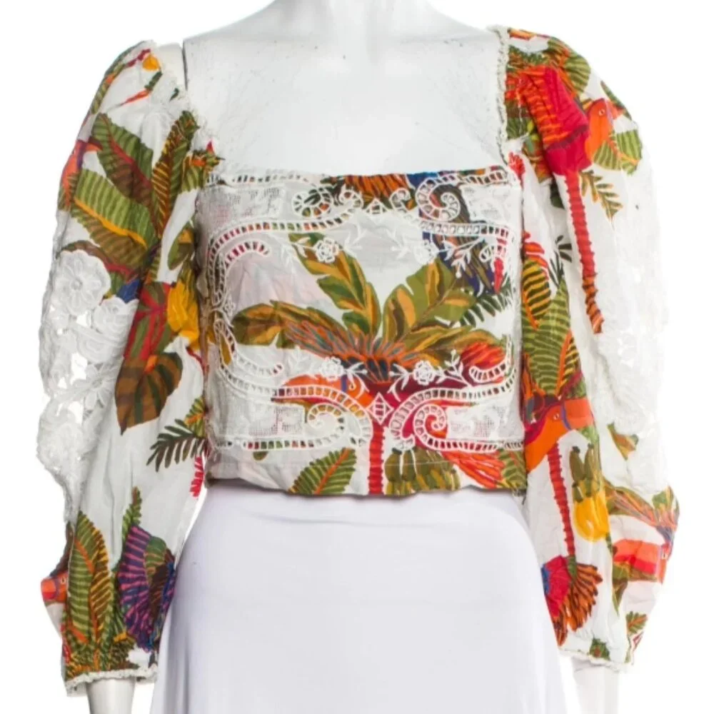 NWOT FARM Rio for Anthropologie Forest Birds Embroidered Top Blouse S $188